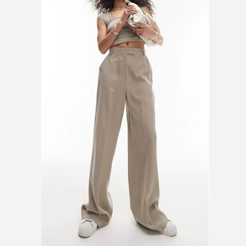Topshop Wide Leg Side Pleat Tailored Pants